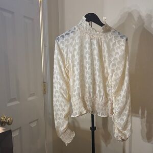 Chic Cream Blouse with Ruffled Neckline